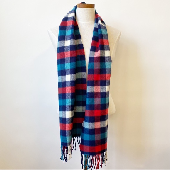 D&Y Unisex Classic Softer Than Cashmere Buffalo Plaid Fringe End Scarf Blue Red - Picture 2 of 6